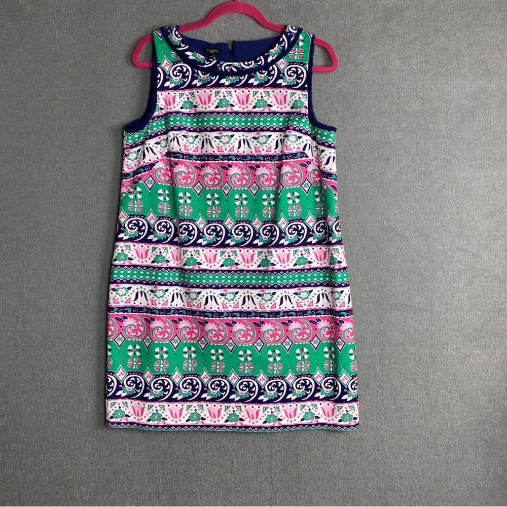 Talbots fringe trim knee length colorful sheath dress size 16P